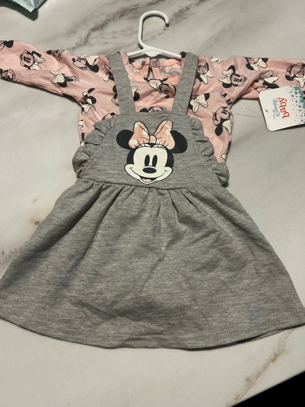 NWT Disney Baby Pink and Gray Minnie Two-Piece Outfit Sz 12M